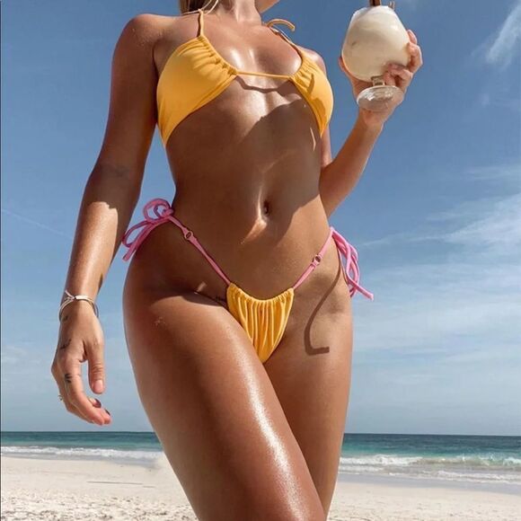 NEW! Y2K Retro Floral Print Stringy O-Ring Detail Triangle Bikini /5 Styles in 1 - Picture 13 of 14